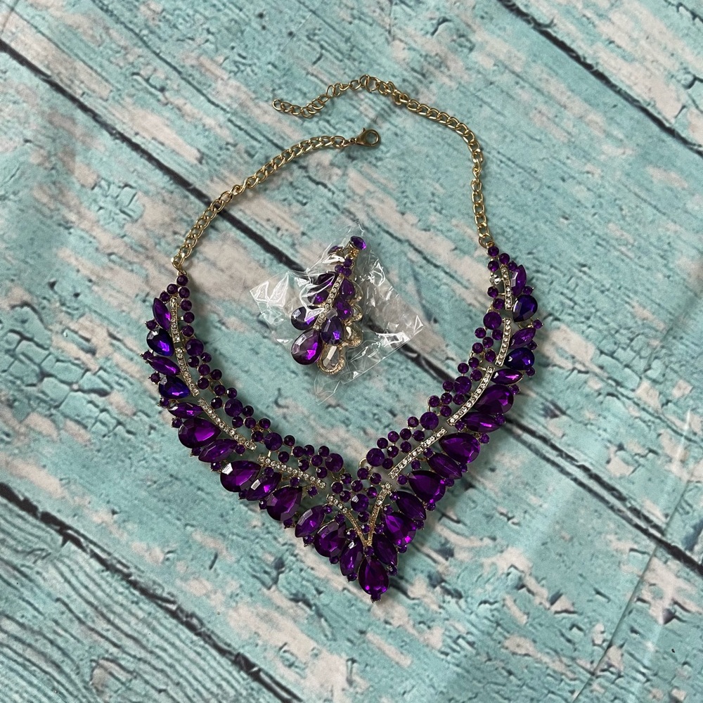 Purple prom jewelry set.